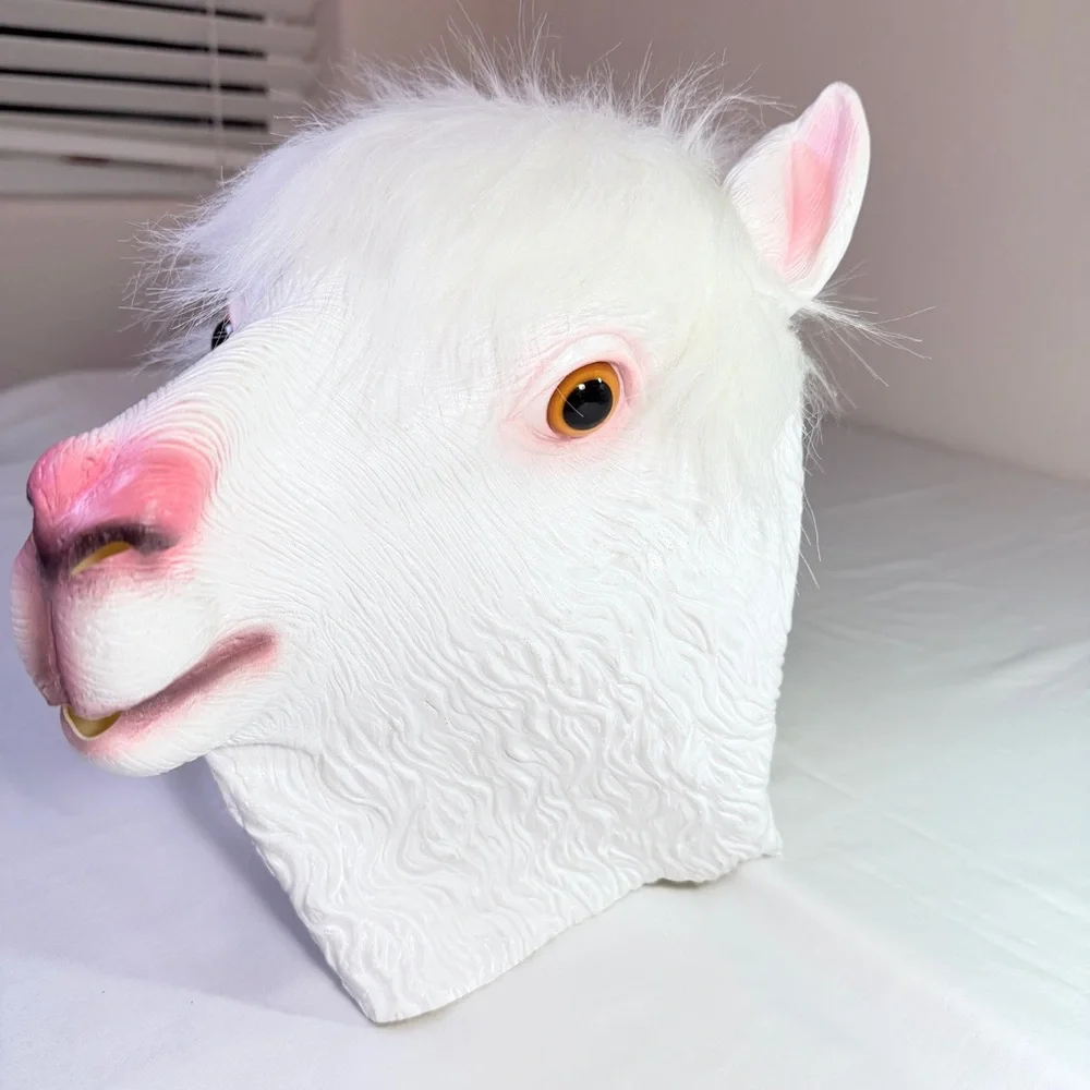 White Alpaca Latex Mask Realistic Animal Head Collection Festival Costume New